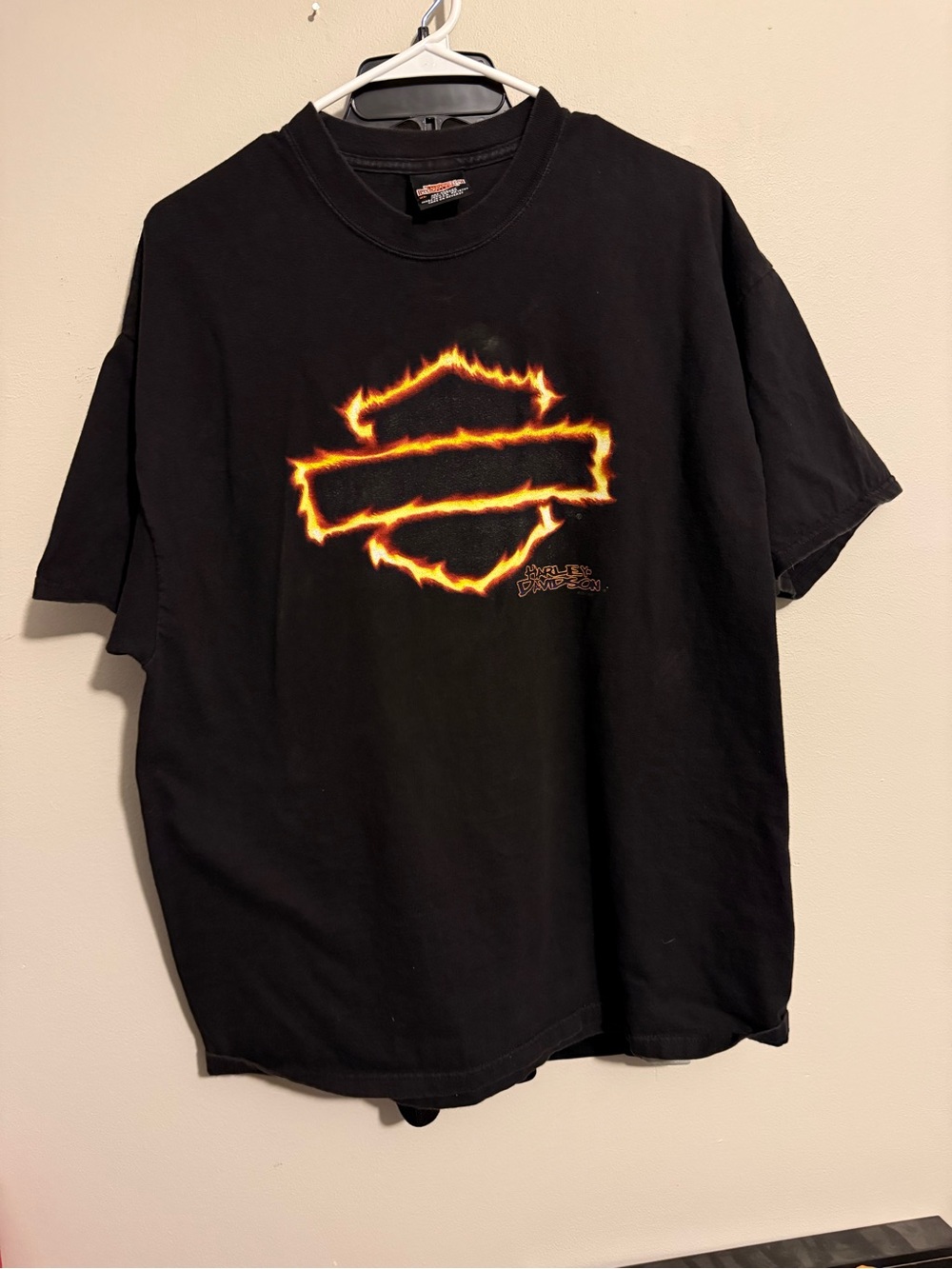 Harley-Davidson Black Tee with Orange Flame Shield Graphic